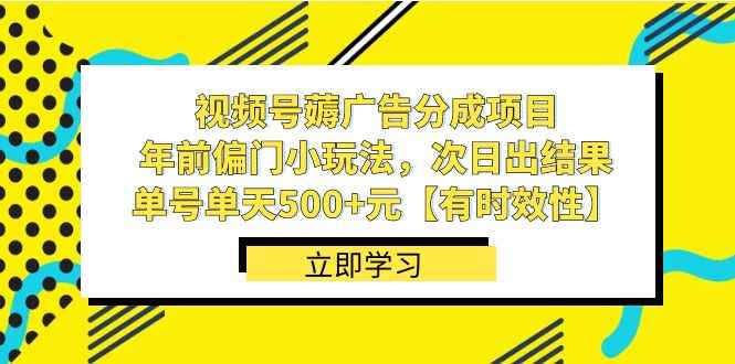 （8527期）视频号薅广告分成项目，年前偏门小玩法，次日出结果，单号单天500+元【…-咩咩网络
