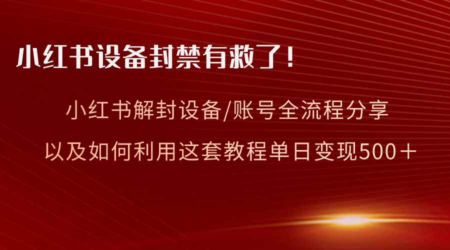 （8441期）小红书设备及账号解封全流程分享，亲测有效，以及如何利用教程变现-咩咩网络