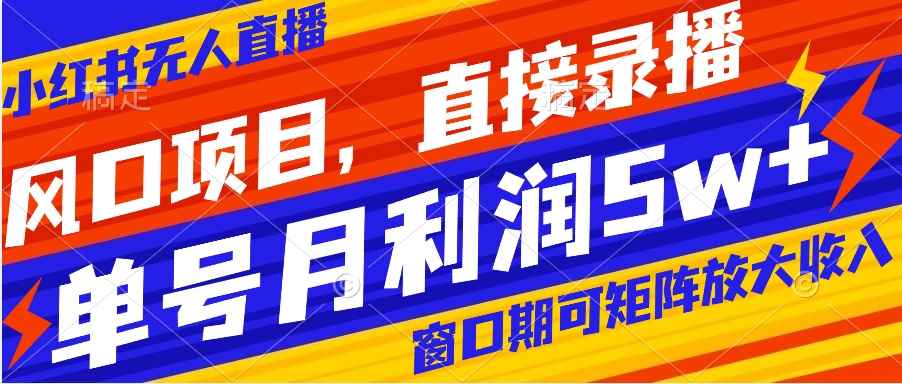 （8196期）风口项目，小红书无人直播带货，直接录播，可矩阵，月入5w+-咩咩网络