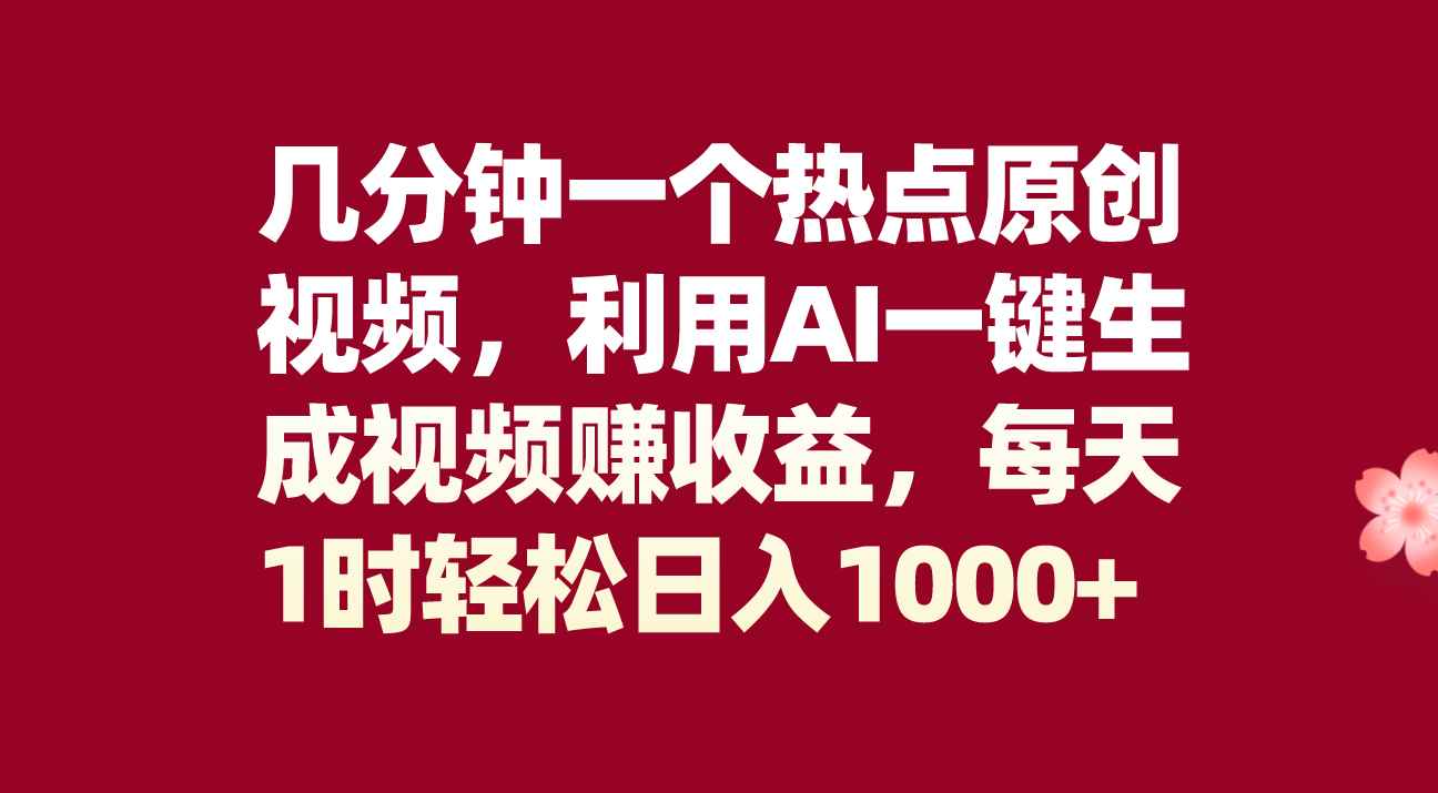 （8083期）几分钟一个热点原创视频，利用AI一键生成视频赚收益，每天1时轻松日入1000+-咩咩网络
