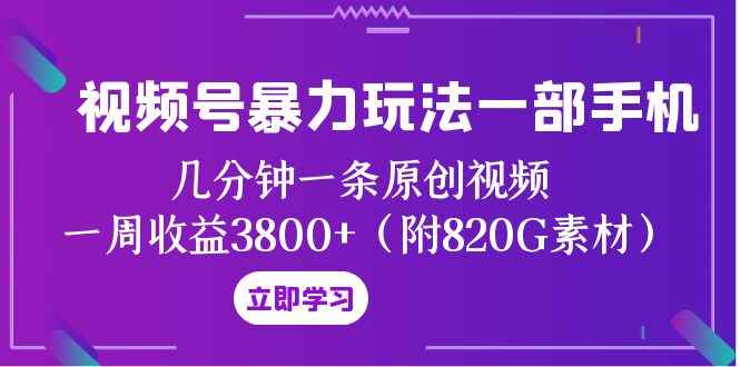 （8017期）视频号暴力玩法一部手机 几分钟一条原创视频 一周收益3800+（附820G素材）-咩咩网络