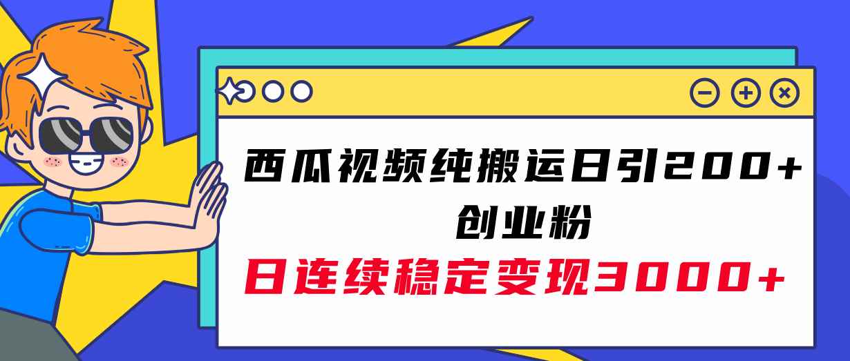 （7872期）西瓜视频纯搬运日引200+创业粉，日连续变现3000+实操教程！-咩咩网络