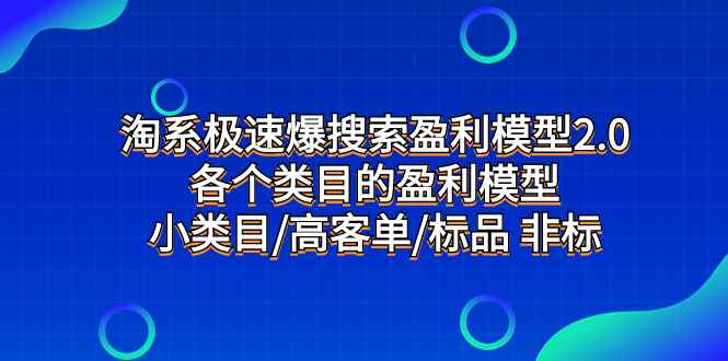 （7737期）淘系极速爆搜索盈利模型2.0，各个类目的盈利模型，小类目/高客单/标品 非标-咩咩网络