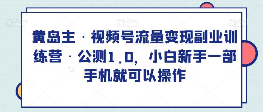 黄岛主·视频号流量变现副业训练营·公测1.0，小白新手一部手机就可以操作-咩咩网络