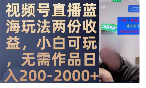 （7635期）视频号直播蓝海玩法两份收益，小白可玩，无需作品日入200-2000+-咩咩网络
