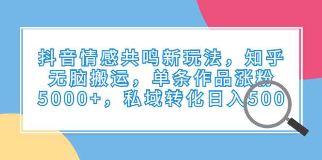 （6758期）抖音情感共鸣新玩法，知乎无脑搬运，单条作品涨粉5000+，私域转化日入500-咩咩网络