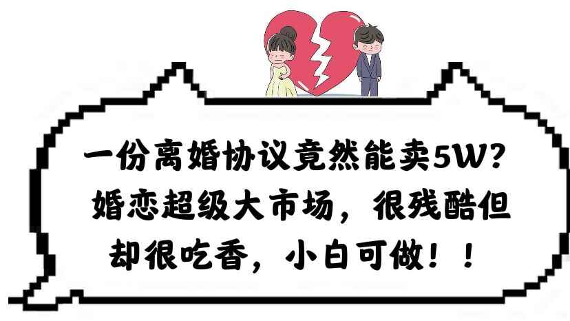 （6176期）一份离婚协议竟然能卖5W？婚恋超级大市场，很残酷但却很吃香，小白可做-咩咩网络