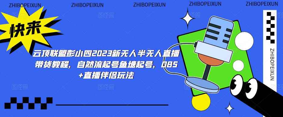 云顶联盟彭小四2023新无人半无人直播带货教程，自然流起号鱼塘起号，OBS+直播伴侣玩法-咩咩网络