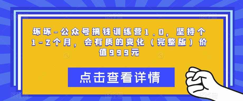 坏坏-公众号搞钱训练营1.0，坚持个1-2个月，会有质的变化（完整版）价值999元-咩咩网络