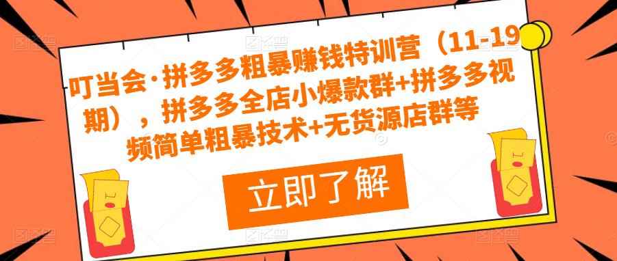 叮当会·拼多多粗暴赚钱特训营（11-19期），拼多多全店小爆款群+拼多多视频简单粗暴技术+无货源店群等-咩咩网络