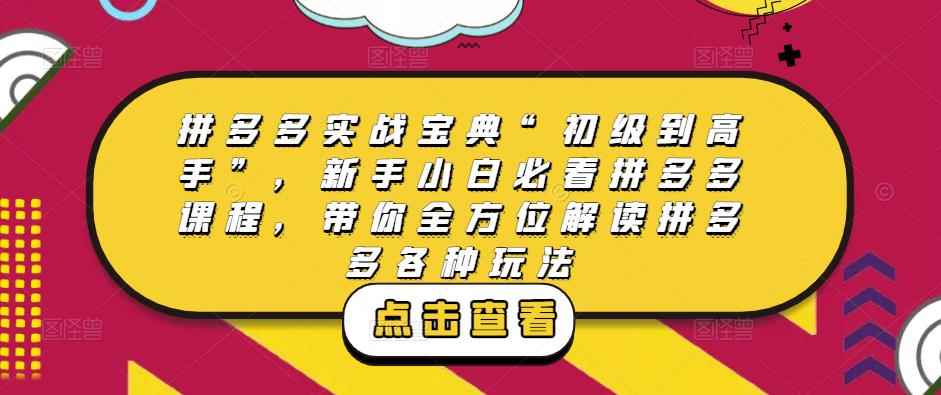 拼多多实战宝典“初级到高手”，新手小白必看拼多多课程，带你全方位解读拼多多各种玩法-咩咩网络