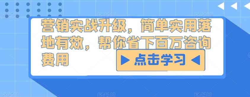 营销实战升级，简单实用落地有效，帮你省下百万咨询费用-咩咩网络
