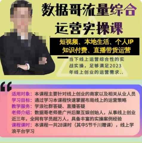 数据哥流量综合运营实操课：短视频、本地生活、个人IP知识付费、直播带货运营-咩咩网络