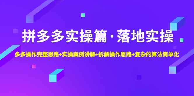 （4947期）拼多多实操篇·落地实操 完整思路+实操案例+拆解操作思路+复杂的算法简单化-咩咩网络