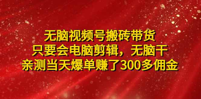 （4862期）无脑视频号搬砖带货，只要会电脑剪辑，无脑干，亲测当天爆单赚了300多佣金-咩咩网络