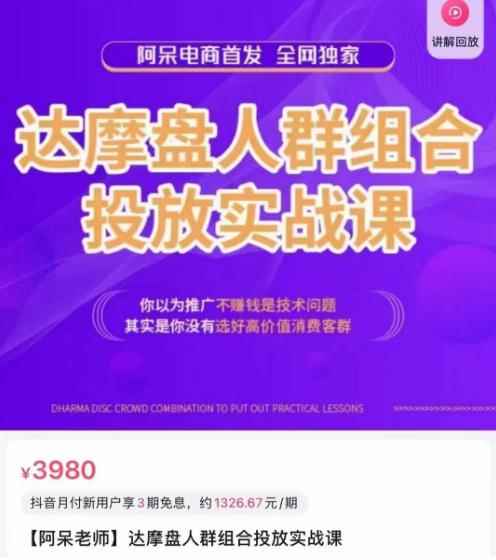阿呆电商·达摩盘人群组合投放实战课，你以为推广不赚钱是技术问题，其实是你没有选好高价值消费客群-咩咩网络