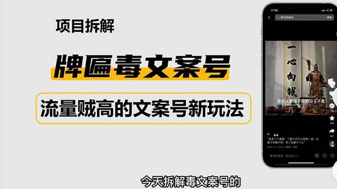 （4676期）2023抖音快手毒文案新玩法，牌匾文案号，起号快易变现-咩咩网络