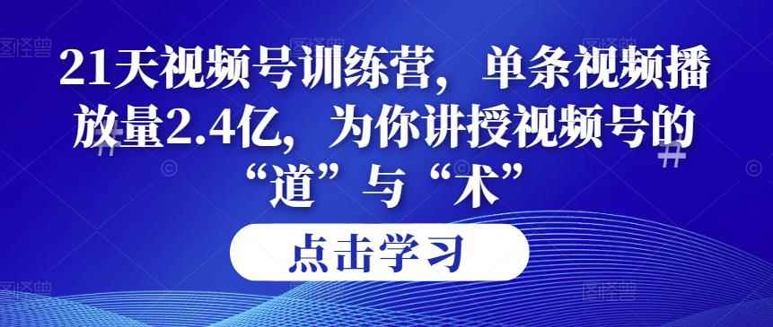 第14期21天视频号训练营，单条视频播放量2.4亿，为你讲授视频号的“道”与“术”！-咩咩网络