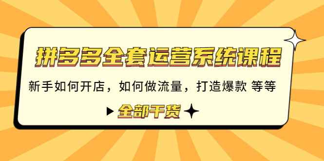 （4430期）拼多多全套运营系统课程：新手如何开店 如何做流量 打造爆款 等等 全部干货-咩咩网络