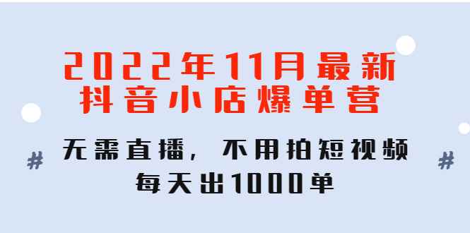 （4356期）2022年11月最新抖音小店爆单训练营：无需直播，不用拍短视频，每天出1000单-咩咩网络