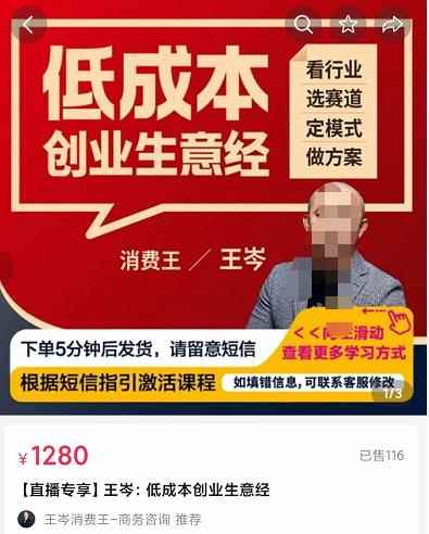 王岑·低成本创业生意经，从8个点深度剖析低成本成功案例，让广大创业者不再迷茫-咩咩网络