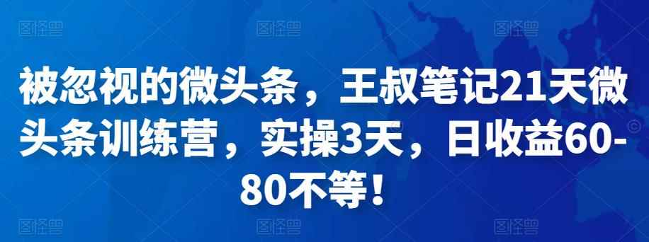 被忽视的微头条，王叔笔记21天微头条训练营，实操3天，日收益60-80不等！-咩咩网络