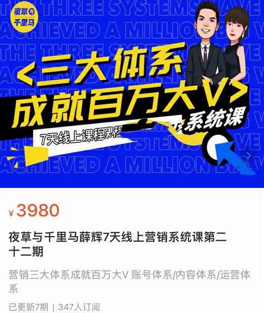 夜草与千里马薛辉7天线上营销系统课第二十二期-10月新课，营销三大体系成就百万大V-咩咩网络
