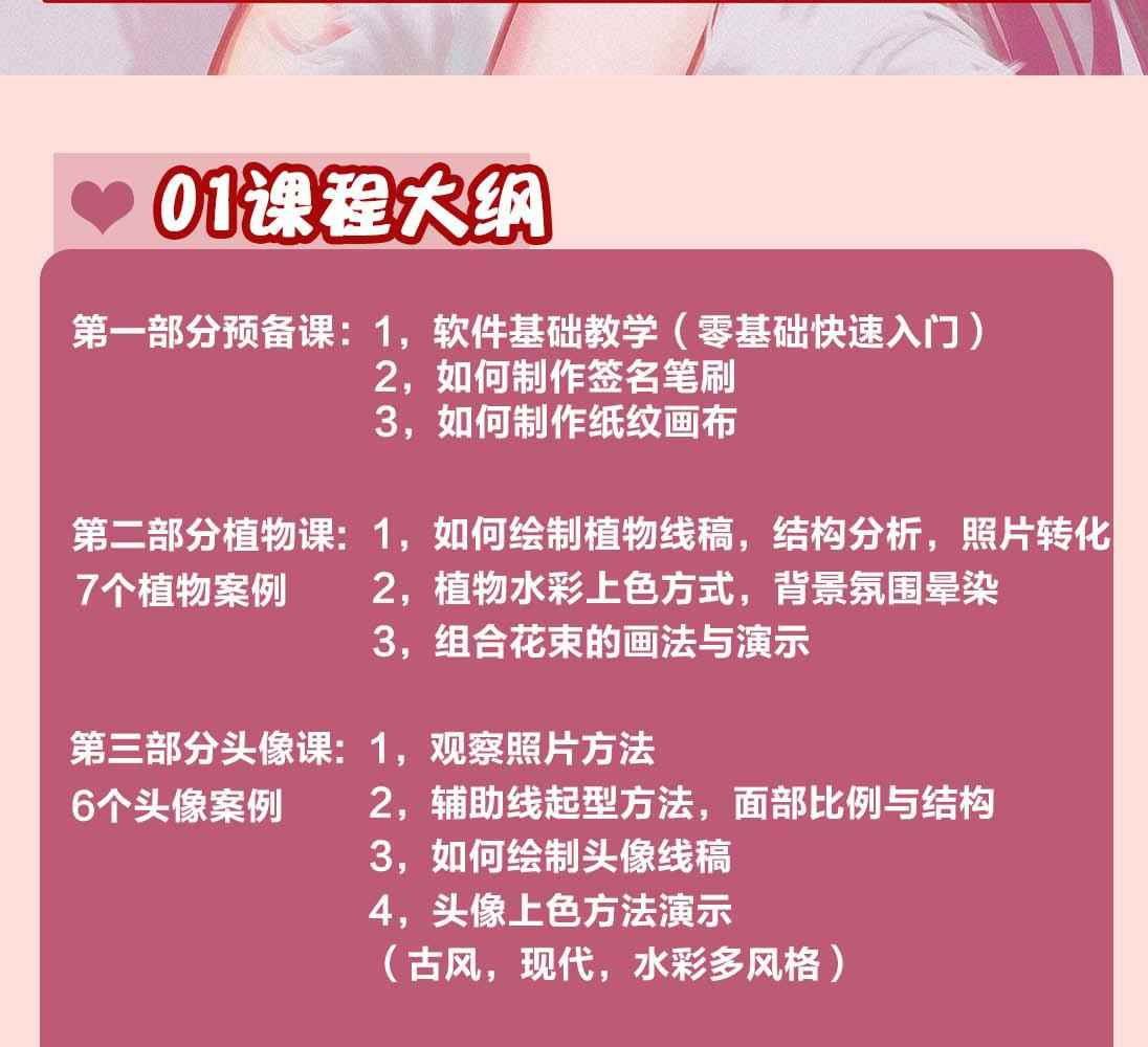 图片[2]-（4002期）2022年ipad综合团练水彩植物+少女头像，二合一课程（40节课）-咩咩网络