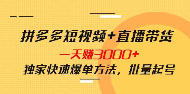 （3948期）拼多多短视频+直播带货，一天赚3000+独家快速爆单方法，批量起号-咩咩网络