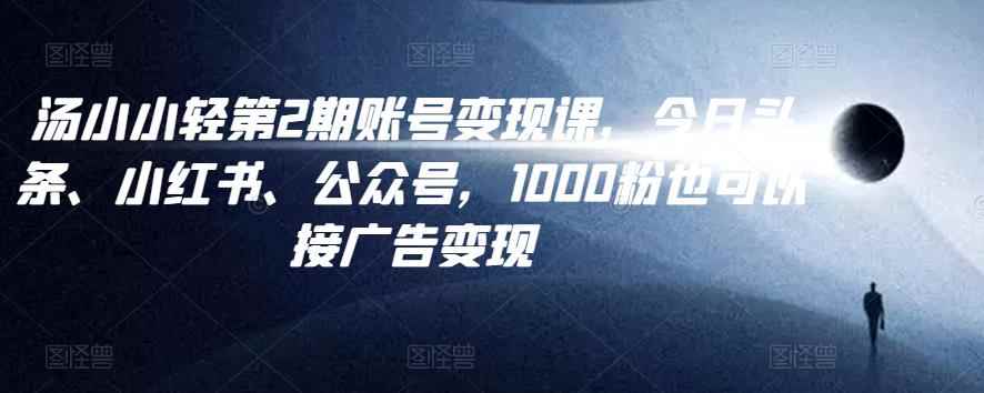 汤小小账号变现课第2期，今日头条、小红书、公众号，1000粉也可以接广告变现-咩咩网络