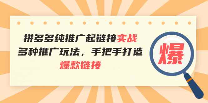 （3649期）拼多多纯推广起链接实战：多种推广玩法，手把手打造爆款链接-咩咩网络