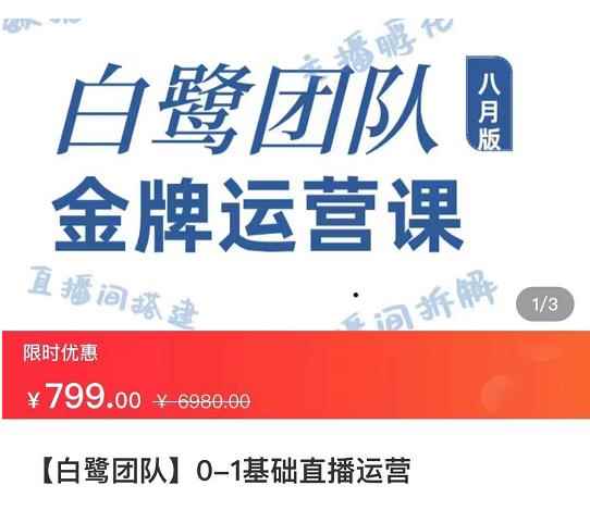 白鹭团队金牌运营课八月版，0-1基础直播运营，专注直播运营-咩咩网络
