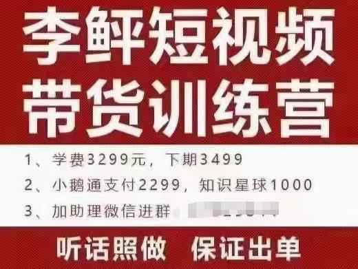 李鲆·短视频带货训练营（第10期），手把手教你短视频带货，听话照做，保证出单-咩咩网络