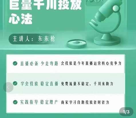 东仔千川优化师，巨量千川投放实操课，学会投放，稳定直播，稳定增产-咩咩网络