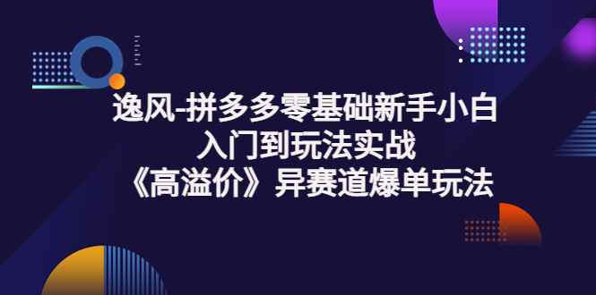 （3435期）逸风-拼多多零基础新手小白入门到玩法实战《高溢价》异赛道爆单玩法实操课-咩咩网络