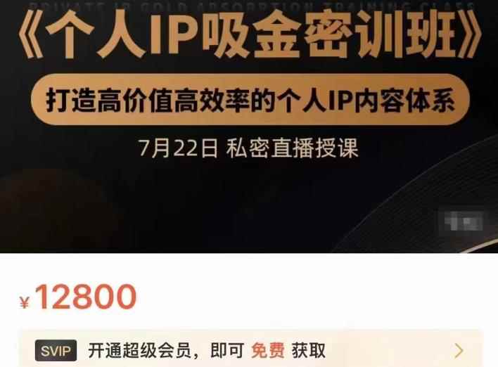 桔子会个人IP吸金密训班，打造高价值高效率的个人IP内容体系（价值12800元）-咩咩网络