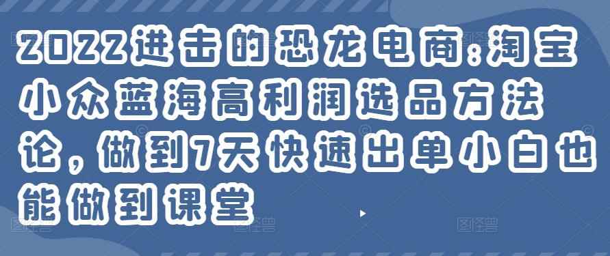 2022进击的恐龙电商:淘宝小众蓝海高利润选品方法论，做到7天快速出单小白也能做到-咩咩网络