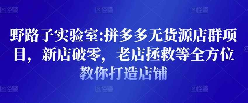 野路子实验室:拼多多无货源店群项目，新店破零，老店拯救等全方位教你打造店铺-咩咩网络