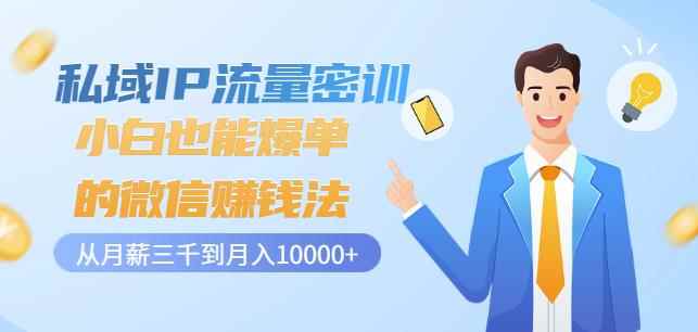 私域IP流量密训：小白也能爆单的微信赚钱法，从月薪三千到月入10000+-咩咩网络