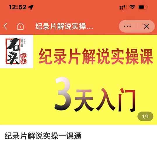 石头纪实·纪录片解说实操课，3天入门，快速掌握纪录片解说视频制作-咩咩网络