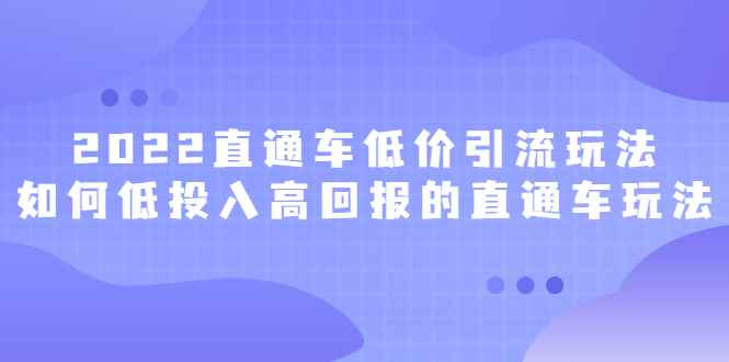 （2415期）2022直通车低价引流玩法，教大家如何低投入高回报的直通车玩法-咩咩网络