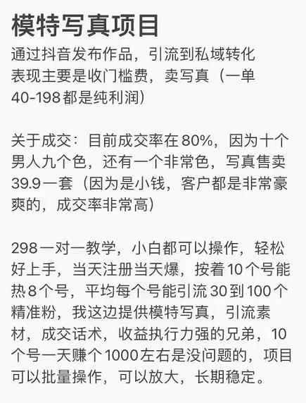图片[2]-（2375期）抖音模特儿写真项目，简单粗暴来钱快 一天赚1000+可规模化复制(附全套资料)-咩咩网络