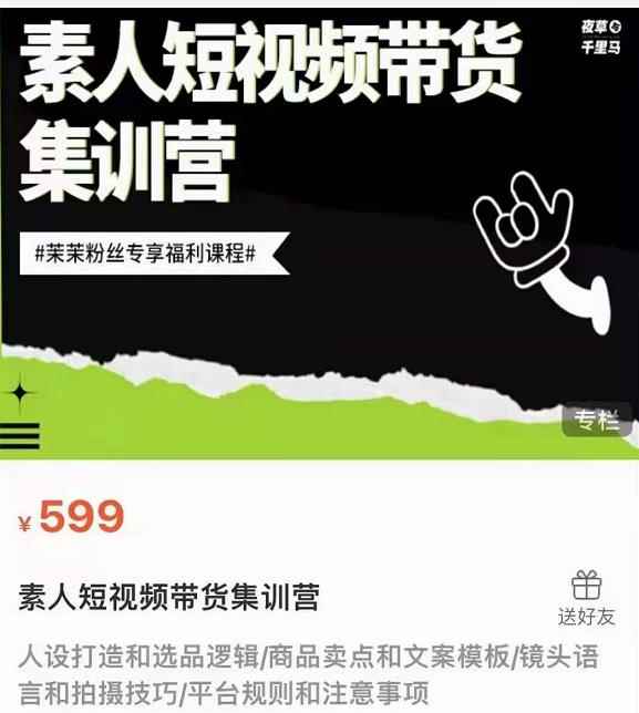 夜草与千里马素人短视频带货集训营，薛辉团队价值599-咩咩网络