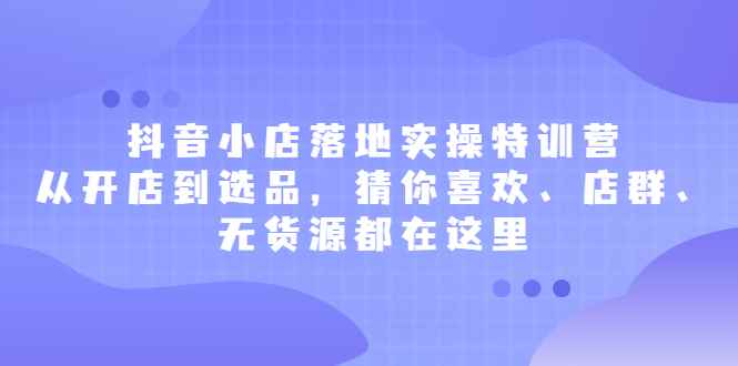 （2175期）抖音小店落地实操特训营，从开店到选品，猜你喜欢、店群、无货源都在这里-咩咩网络