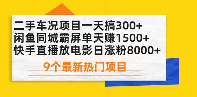 （2075期）二手车况项目一天搞300+闲鱼同城霸屏单天赚1500+快手直播放电影日涨粉8000+-咩咩网络