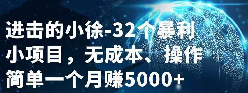 进击的小徐-32个暴利小项目，无成本、操作简单一个月赚5000+-咩咩网络