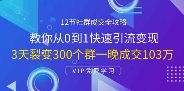 12节社群成交全攻略：从0到1快速引流变现，3天裂变300个群一晚成交103万-咩咩网络