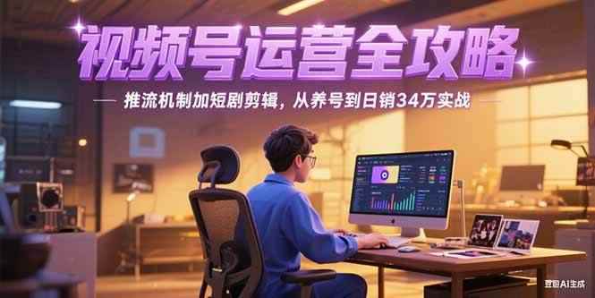 （15217期）2025视频号运营全攻略，推流机制加短剧剪辑，从养号到日销34万实战-咩咩网络
