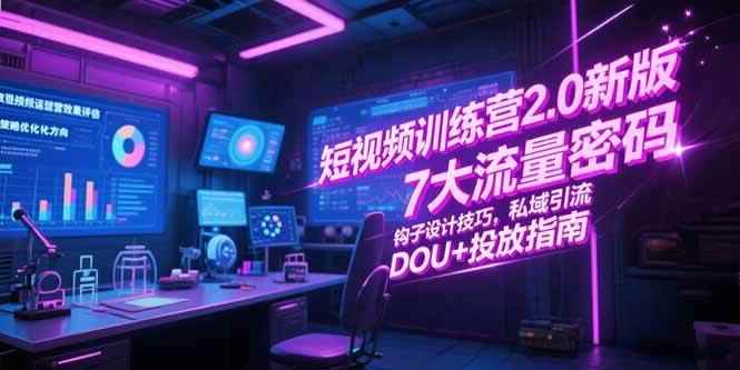 （15255期）短视频训练营2.0新版，7大流量密码/钩子设计技巧/私域引流/DOU+投放指南-咩咩网络