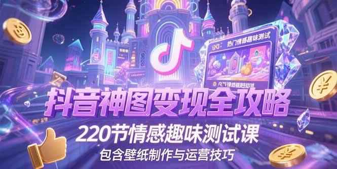 （15264期）抖音神图变现全攻略，220节情感趣味测试课，包含壁纸制作与运营技巧-咩咩网络